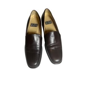 Vintage Nine West Brown Leather Heeled Loafers Women’s Block Heel Slip-On Shoes